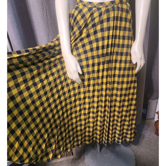 ASOS DESIGN pleated Chiffon Checkered Yellow & Blue Maxi skirt size 4 Coquette - Picture 3 of 9